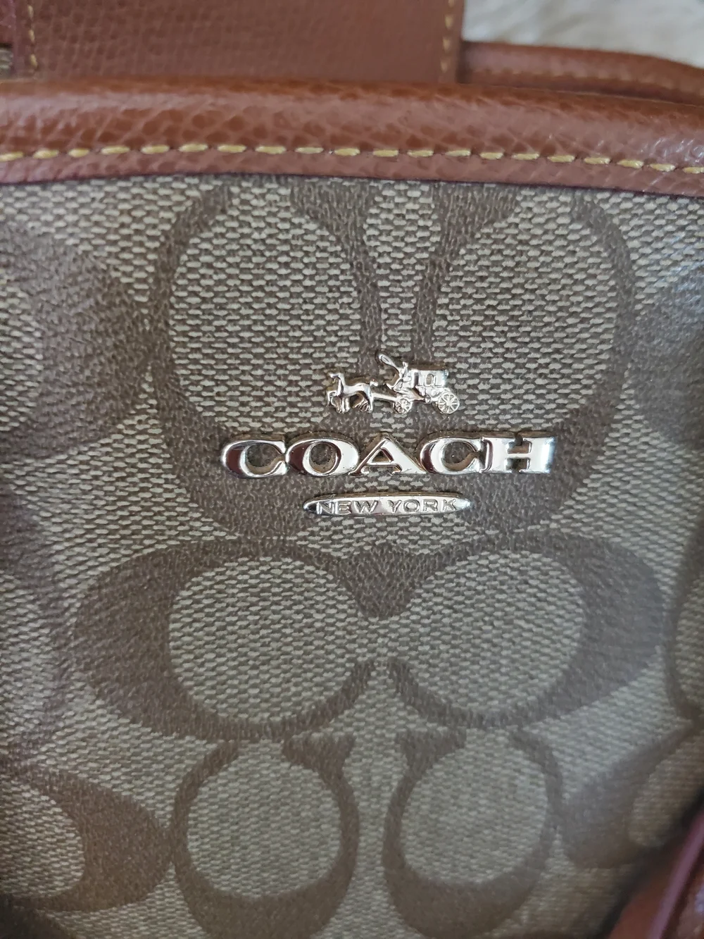 Coach Signature F34608 Margot Brown Canvas Tote Bag with Leather Trim - Picture 8 of 16